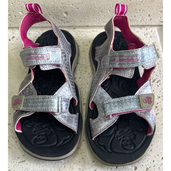 Timberland Sandals 30772M Toddler's 2 Strap Silver Pink Leather Vintage Sz 3 - Picture 2 of 14